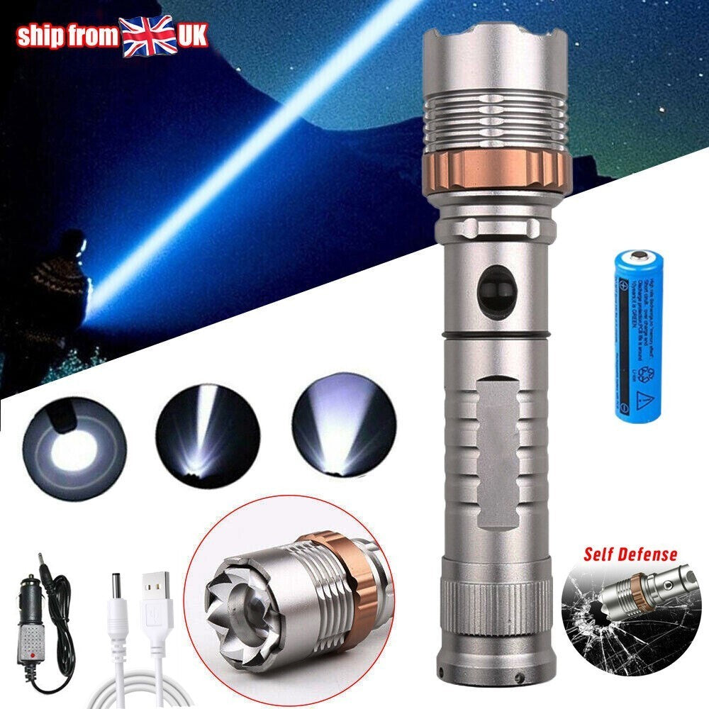 LED Tactical Flashlight Rechargeable LED Work Light Super Bright Torch Emergency Light Escape Hammer