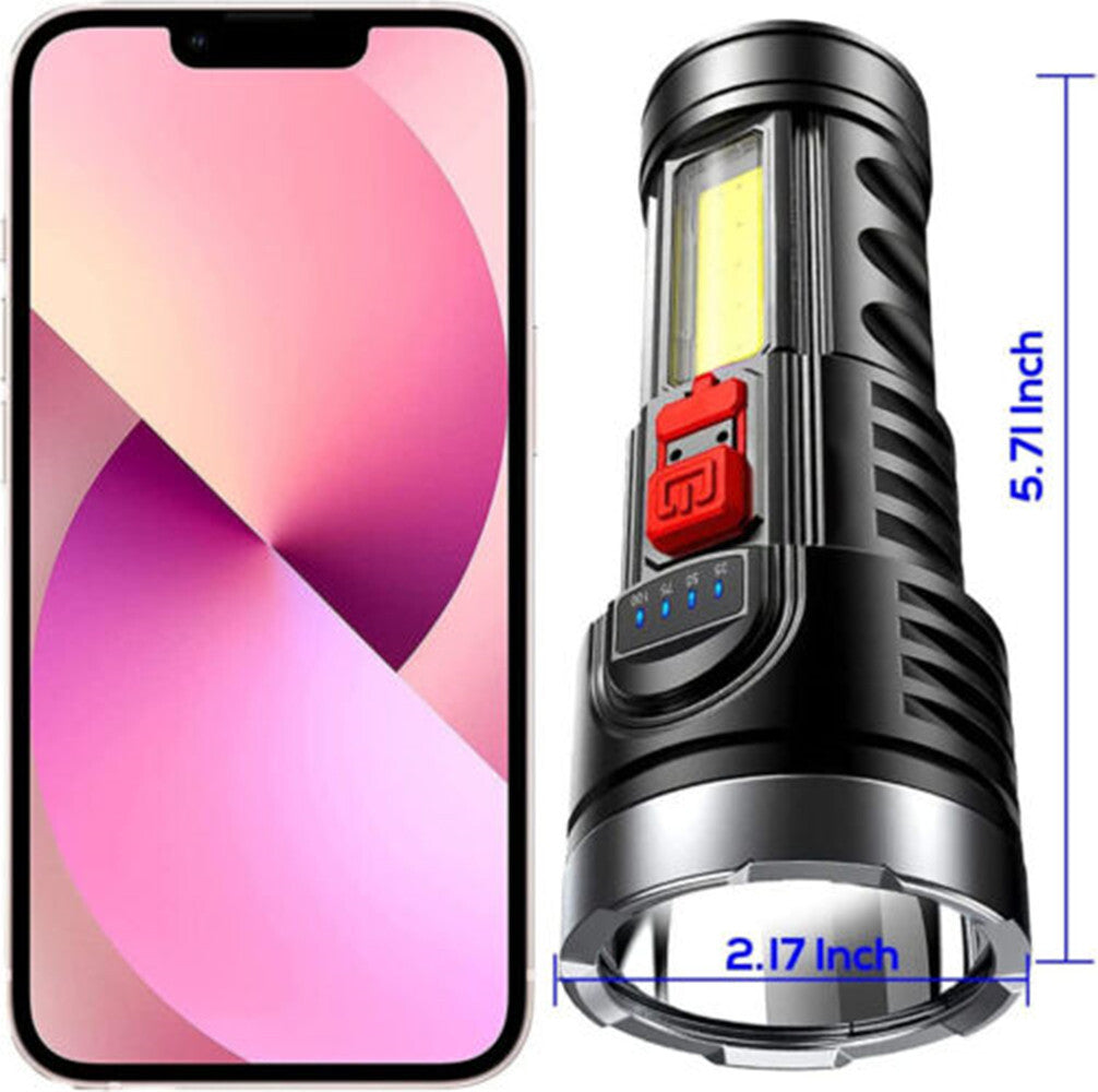 LED Flashlight Torch USB Rechargeable Work Light Built-in Battery 4 Modes Tactical Light Camping Lamp