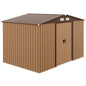Outsunny 9 X 6ft Metal Garden Shed, Outdoor Storage Tool House With Ventilation Slots, Foundation Kit And Lockable Double Doors, Light Brown